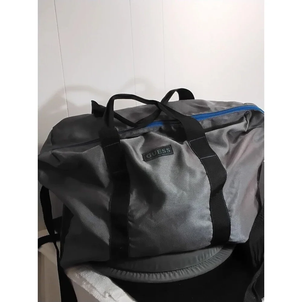 GUESS Duffel Shoulder Bag Gray Casual Double Handle Crossbody Strap  14x22x12.5”
